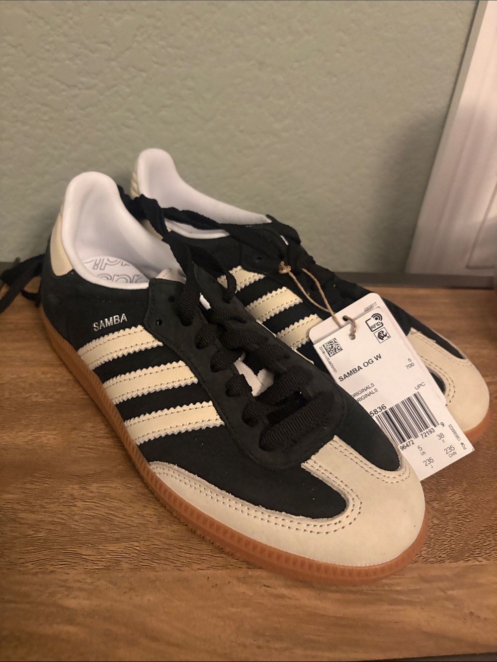 adidas Samba Sneakers in Black & Cream with Gum Sole